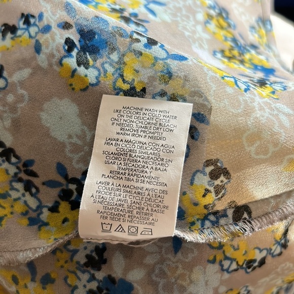 CaBi  Offsides floral Blouse Yellow Blue, Button Up, Sleeveless, Sheer - Picture 10 of 10